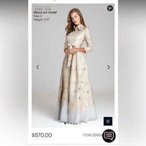 TERI JON METALLIC SHIRT WAIST ORGANZA GOWN in GOLD